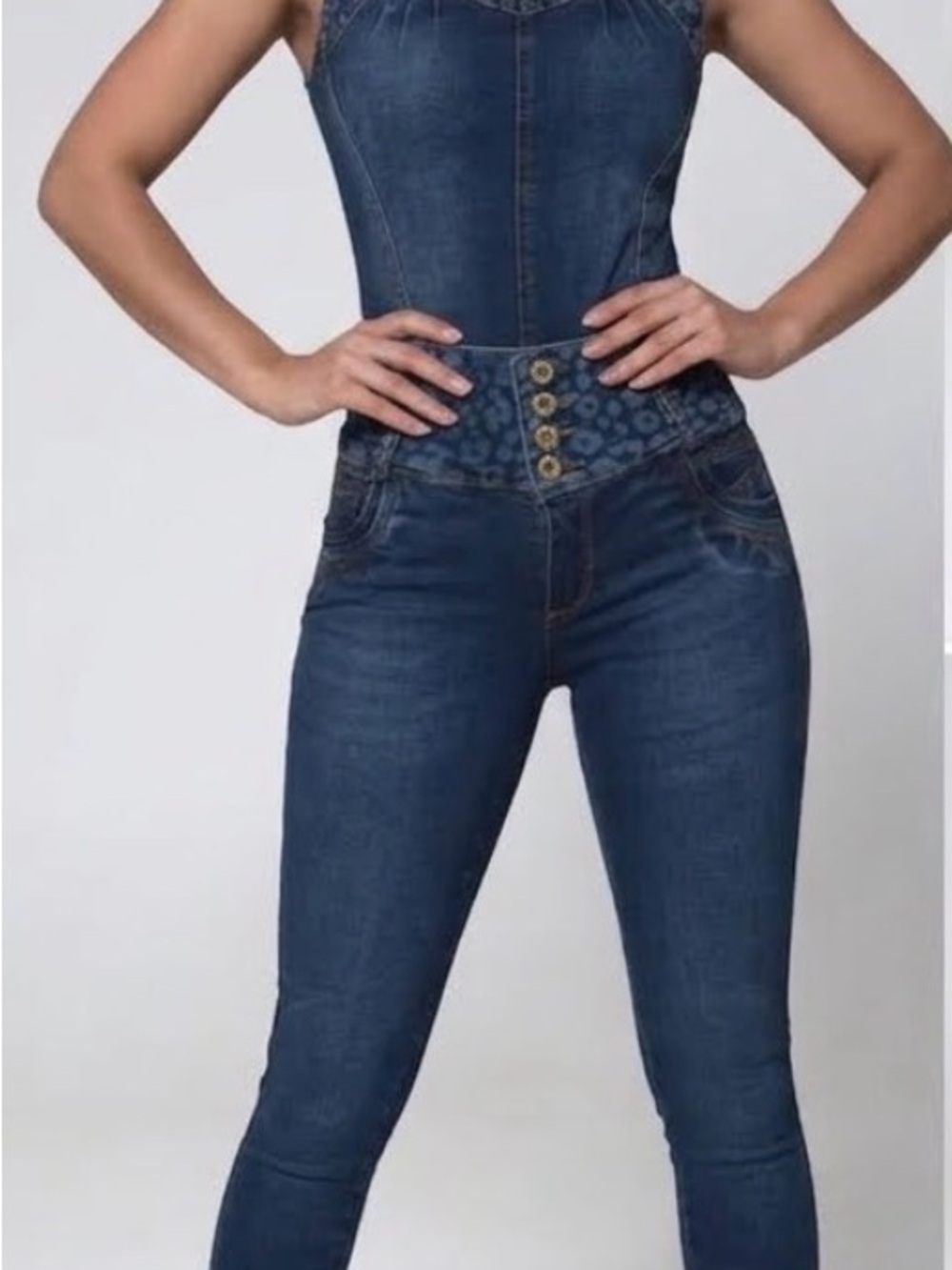 High-Rise Dark Blue Women’s Sculpting Jeans with Button Waist